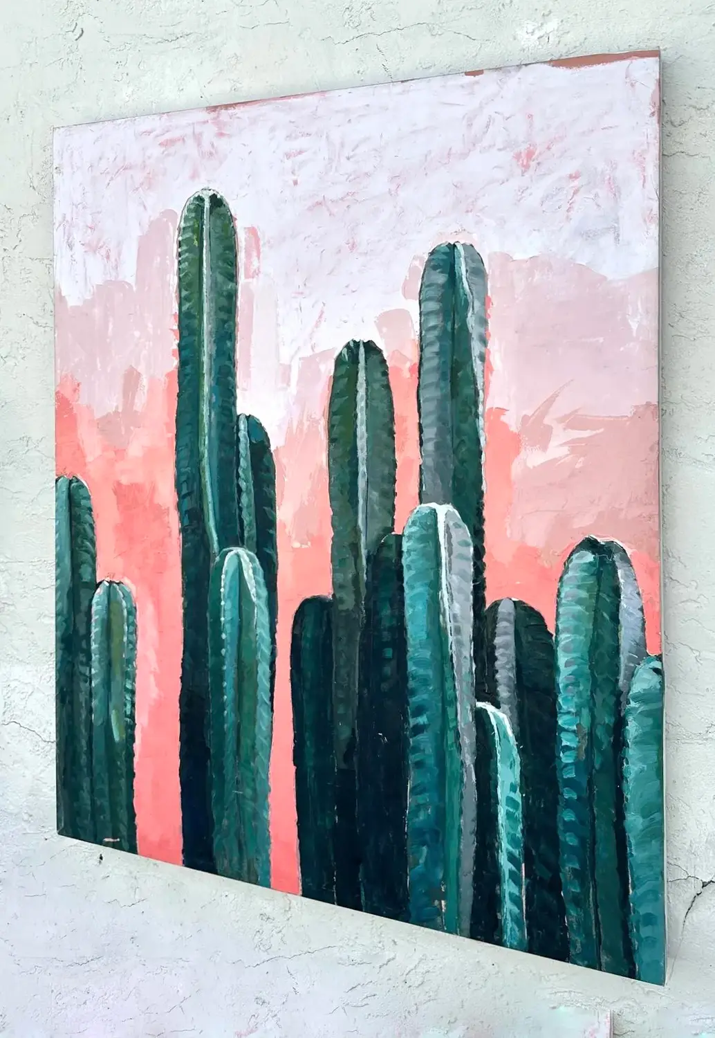 Vintage Boho Original Abstract Landscape Oil Painting on Canvas - Detail view