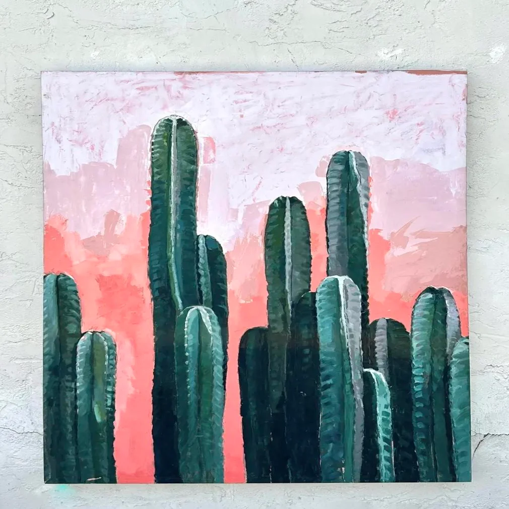 Vintage Boho Original Abstract Landscape Oil Painting on Canvas - Top view