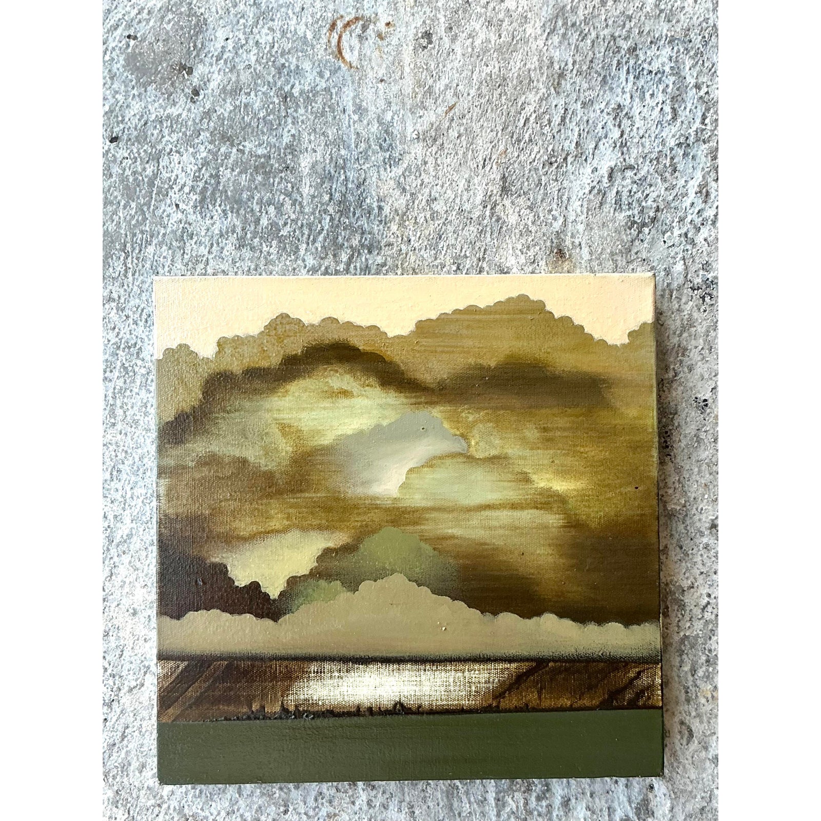 Vintage Boho Original Abstract Landscape Oil Painting on Canvas - Back view