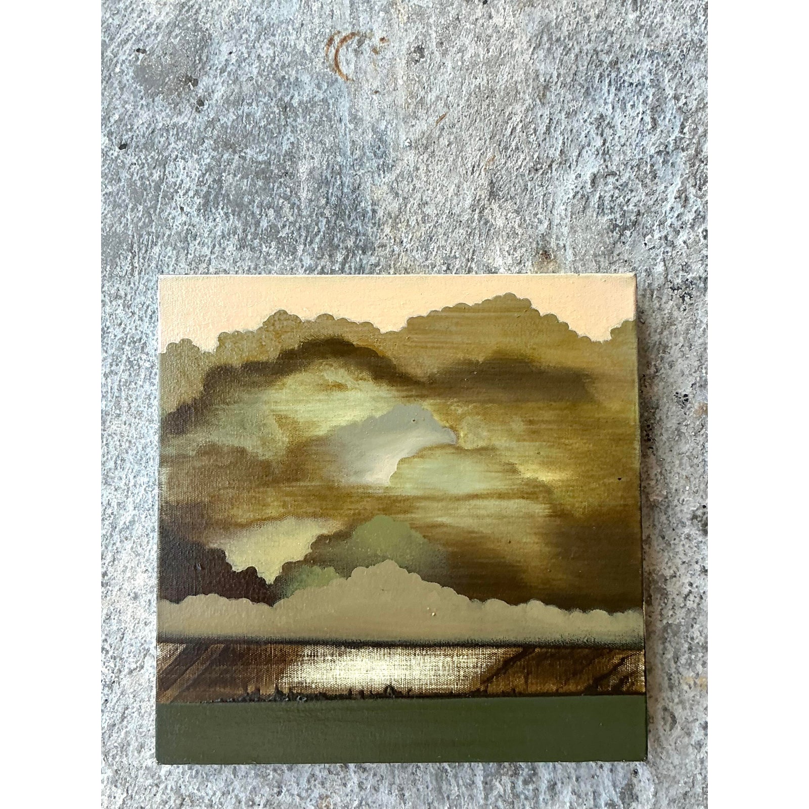 Vintage Boho Original Abstract Landscape Oil Painting on Canvas - Top view