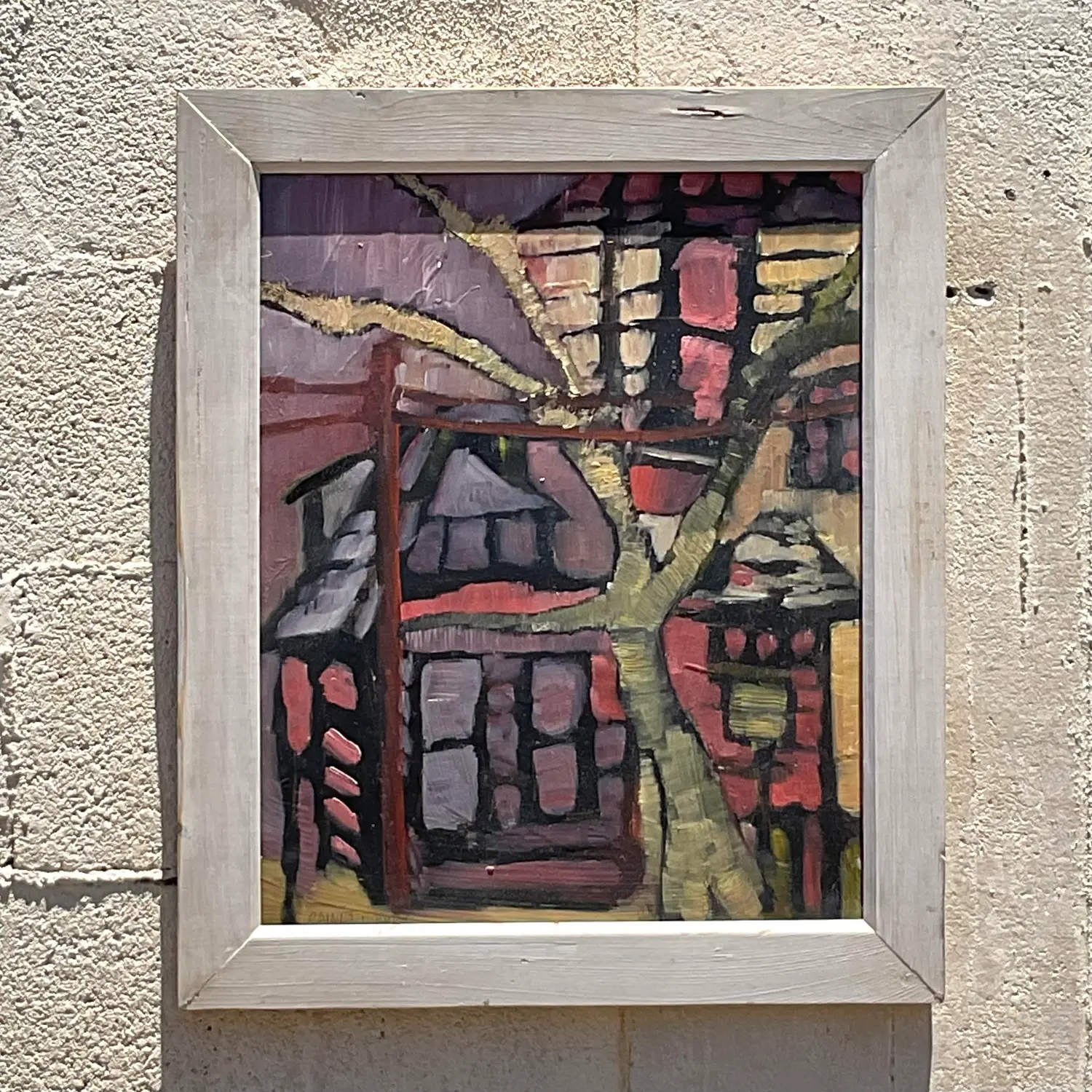 Vintage Boho Original Abstract Landscape Painting on Canvas - Side view