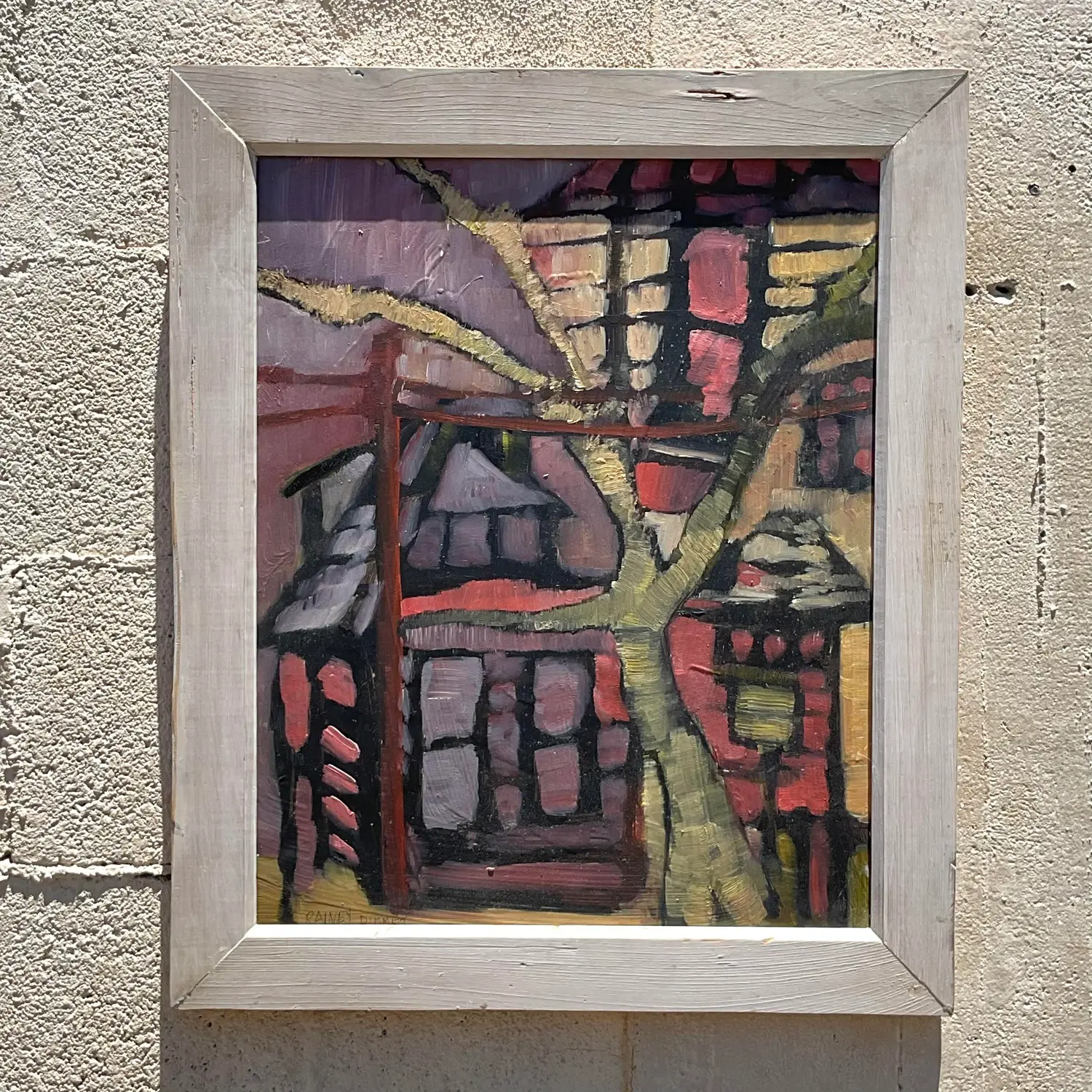 Vintage Boho Original Abstract Landscape Painting on Canvas - Top view
