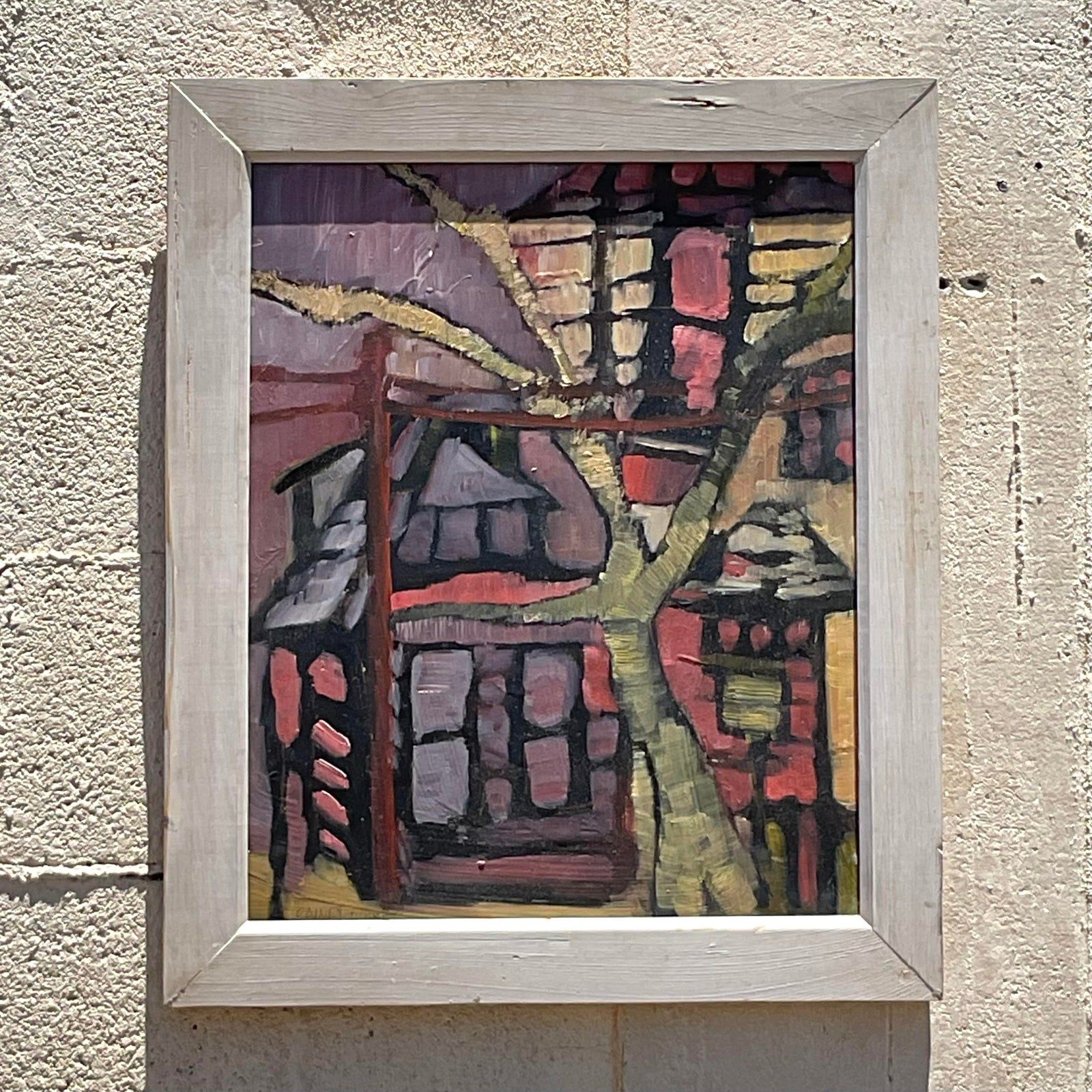Vintage Boho Original Abstract Landscape Painting on Canvas - Top view