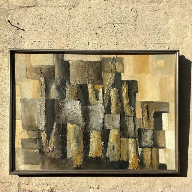 Vintage Boho Original Abstract Mixed Media on Canvas - Detail view