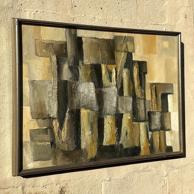 Vintage Boho Original Abstract Mixed Media on Canvas - Side view