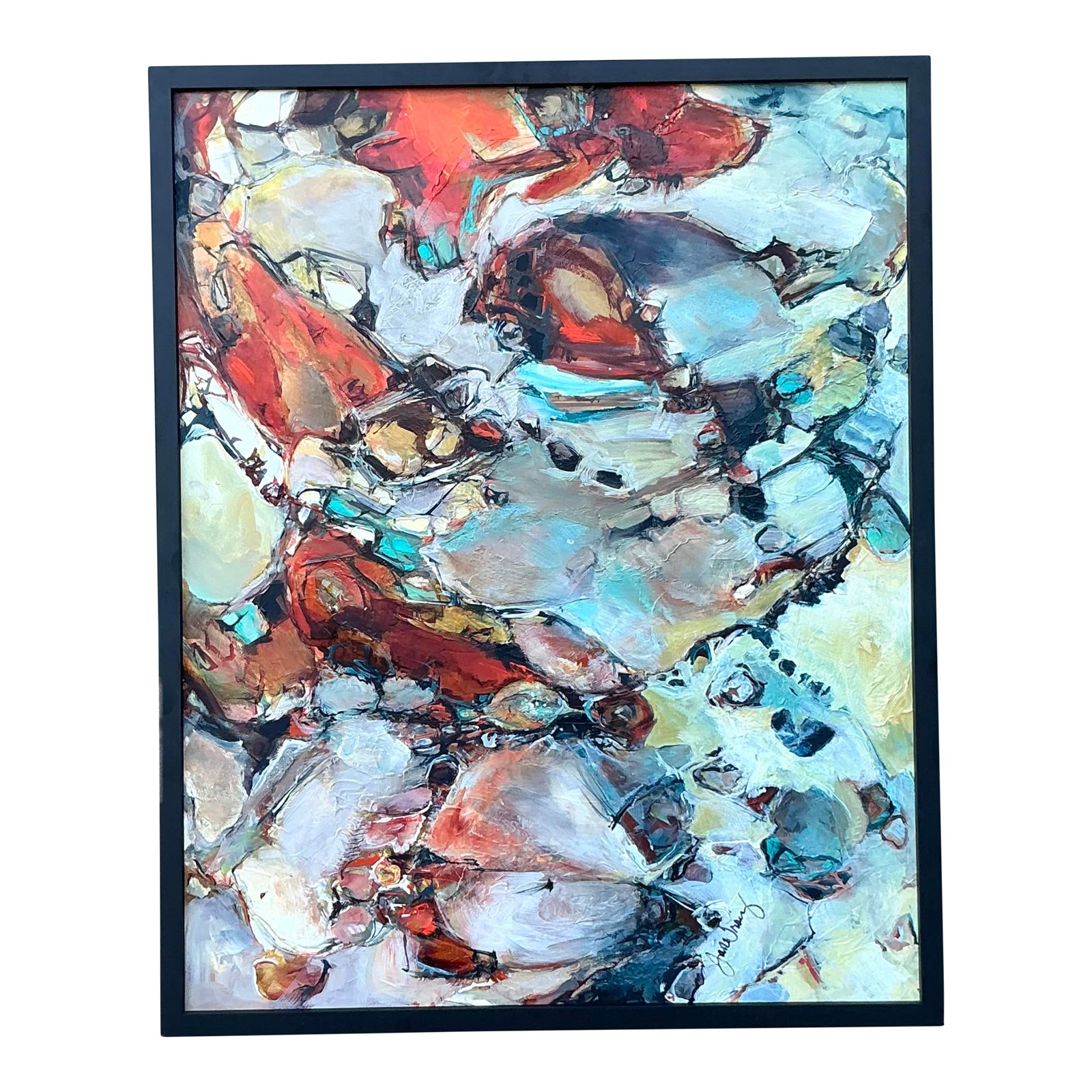Vintage Boho Original Abstract Oil on Board