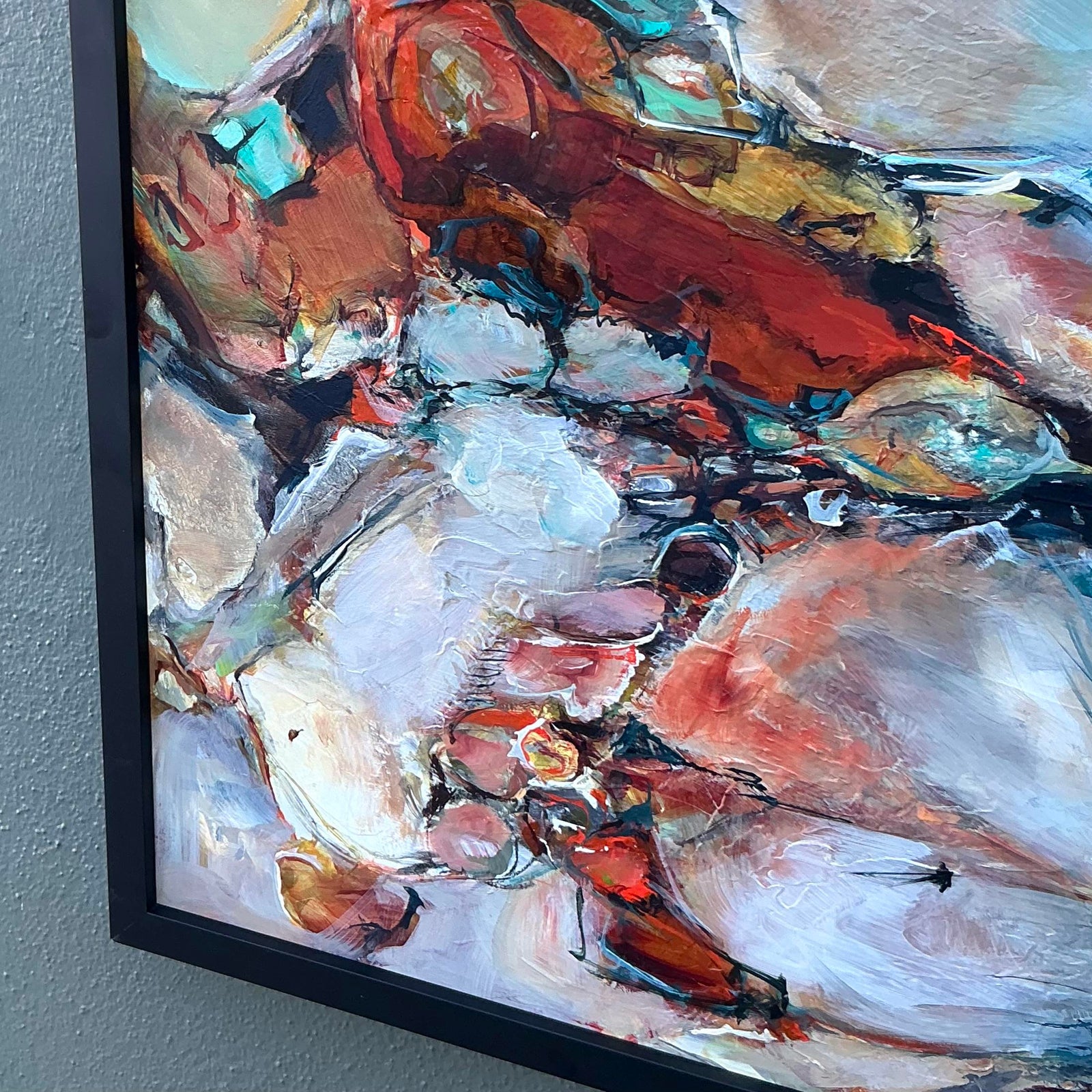 Vintage Boho Original Abstract Oil on Board - Side view