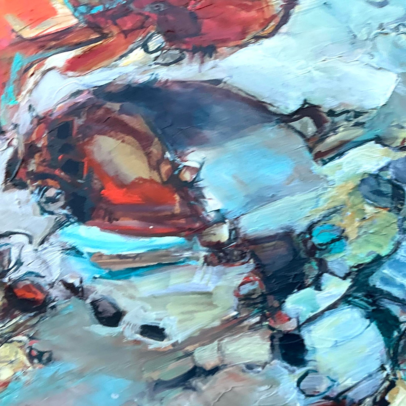 Vintage Boho Original Abstract Oil on Board - Top view