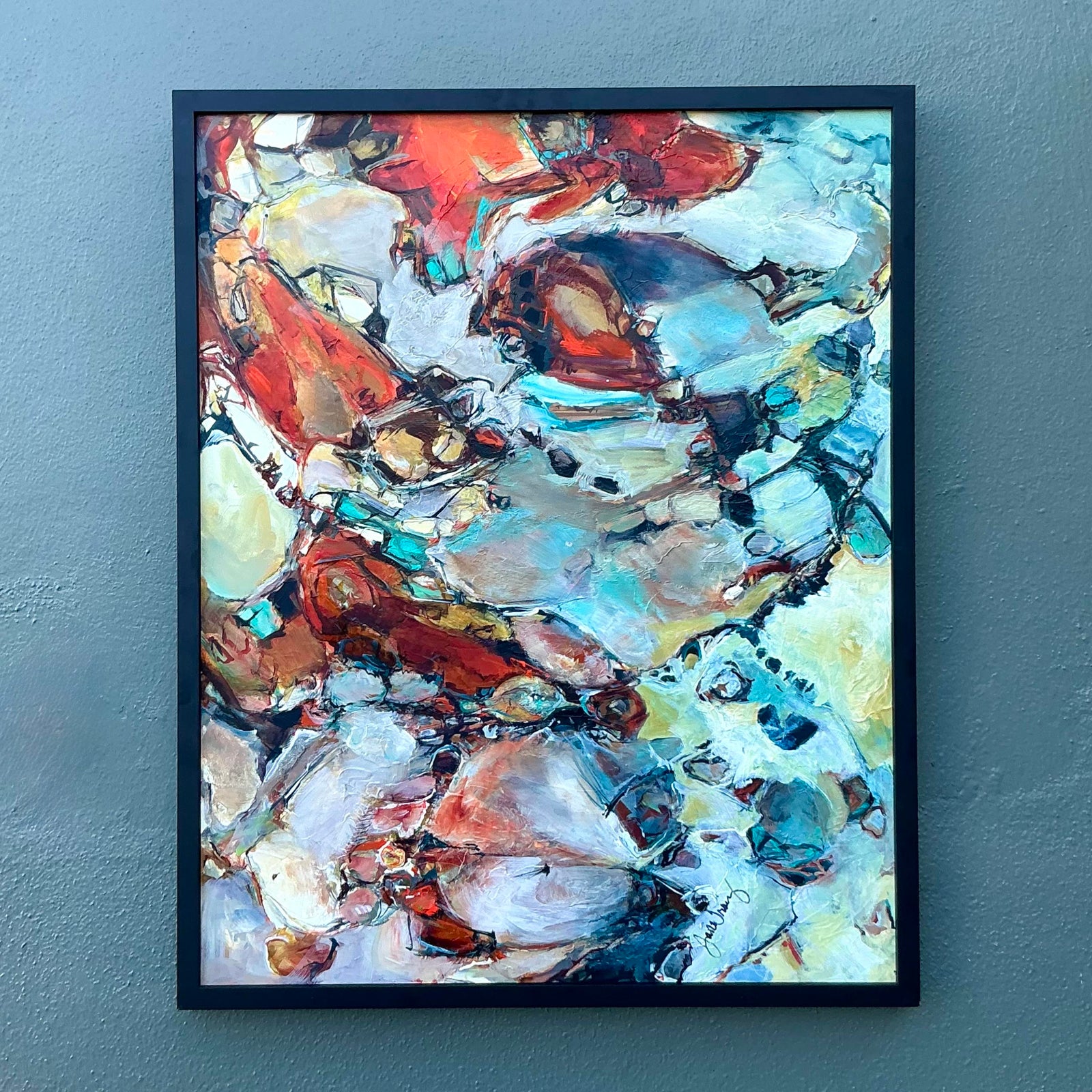 Vintage Boho Original Abstract Oil on Board - Detail view
