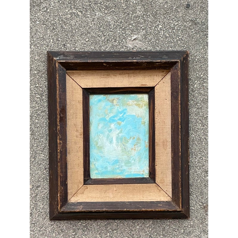 Vintage Boho Original Abstract Oil on Board - Top view