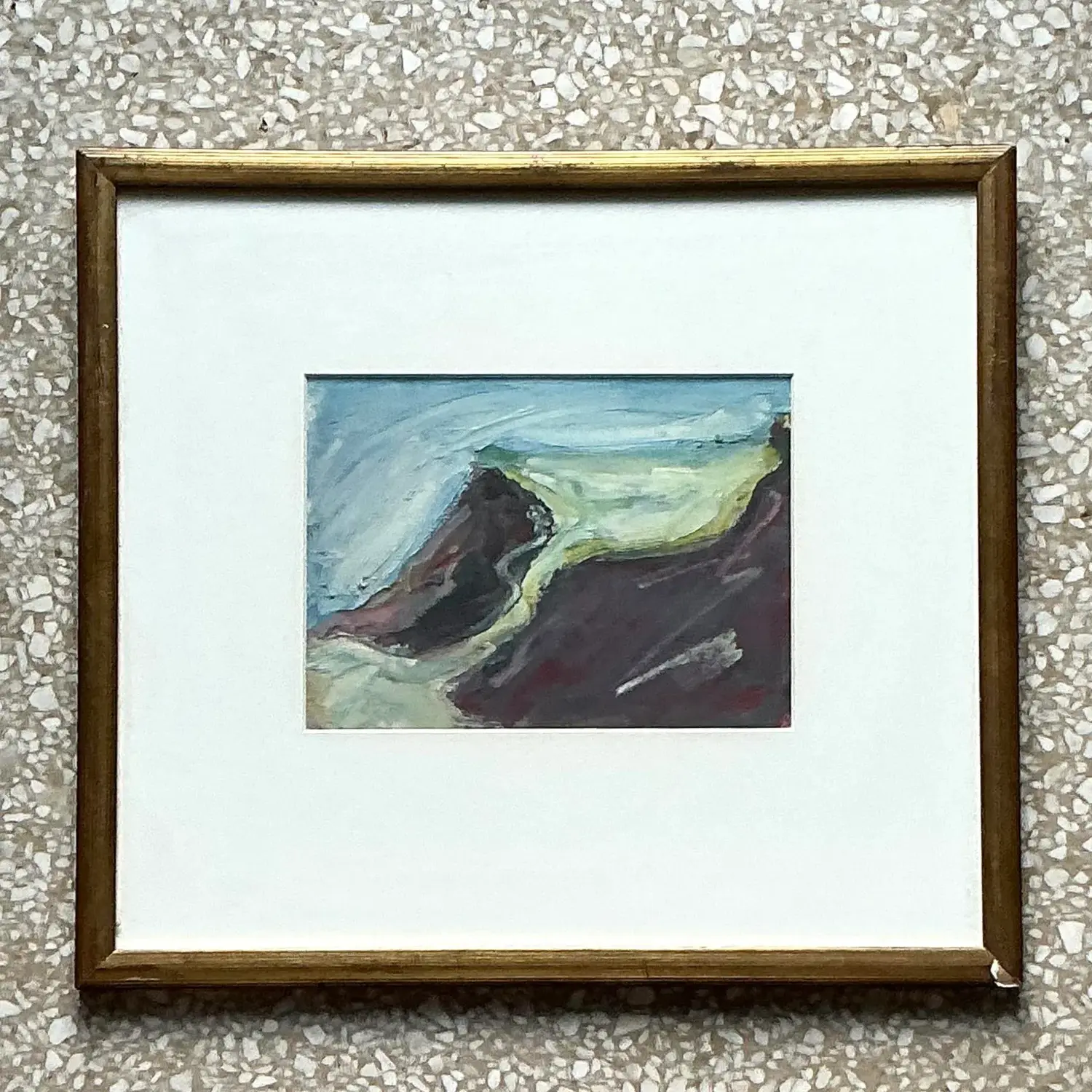 Vintage Boho Original Abstract Oil on Board - Top view