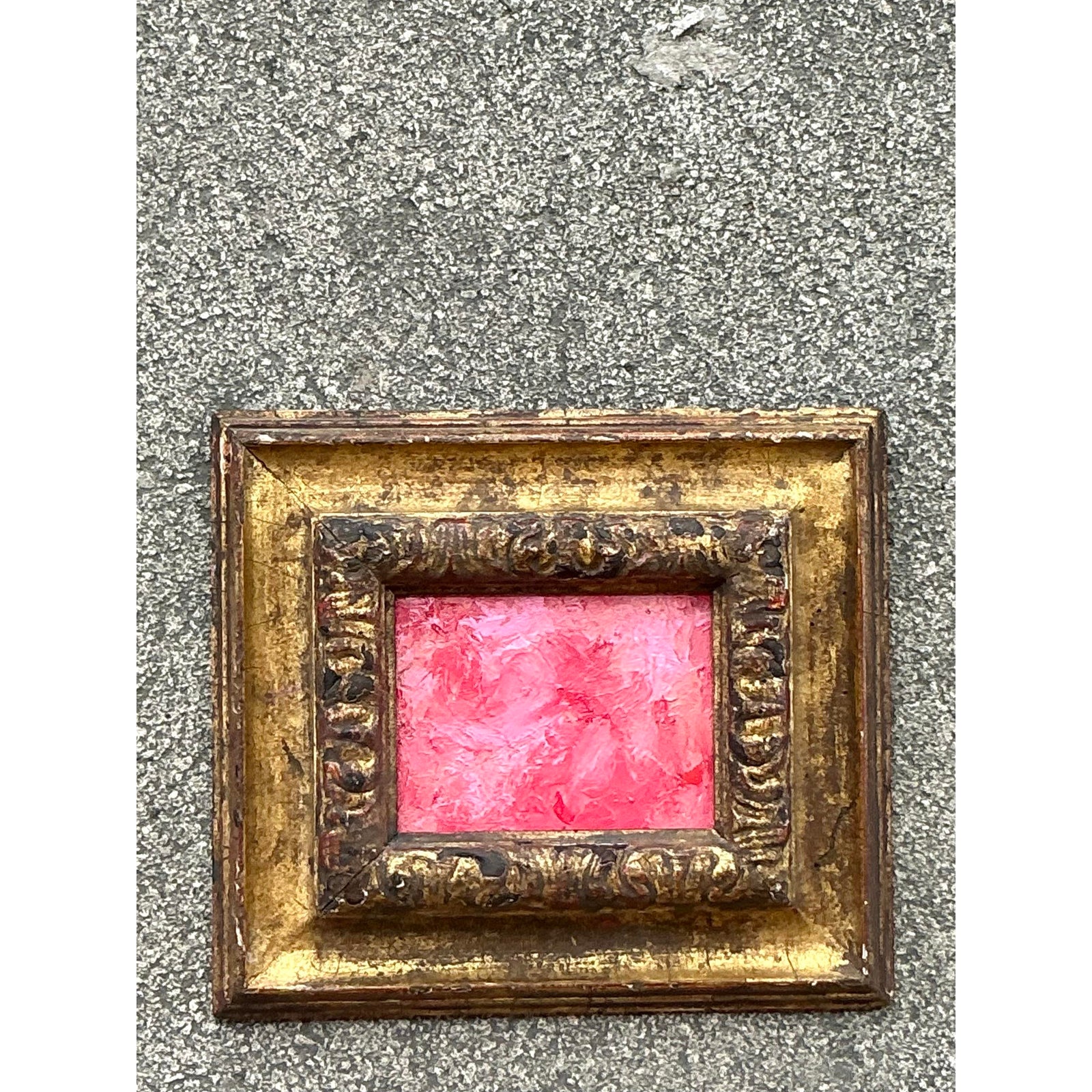 Vintage Boho Original Abstract Oil on Board - Top view