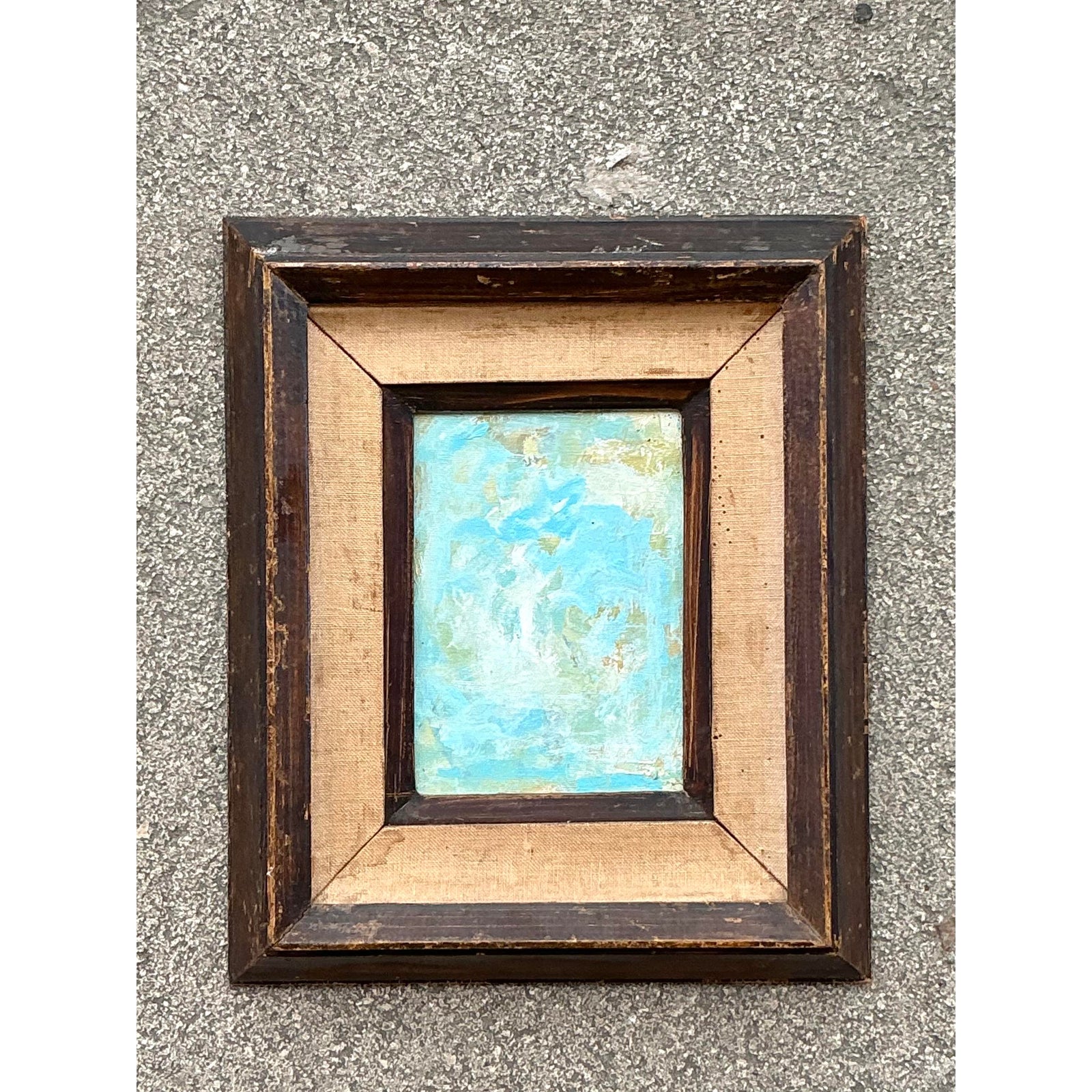 Vintage Boho Original Abstract Oil on Board - Top view