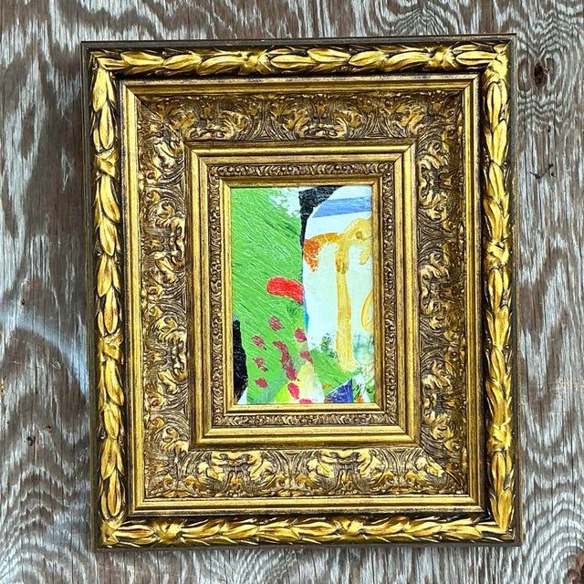 Vintage Boho Original Abstract Oil on Board - Top view