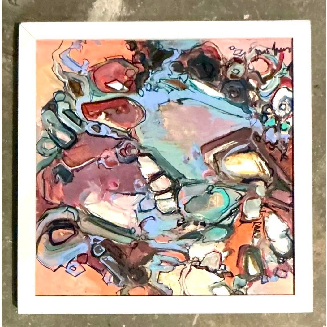 Vintage Boho Original Abstract Oil on Canvas - Side view
