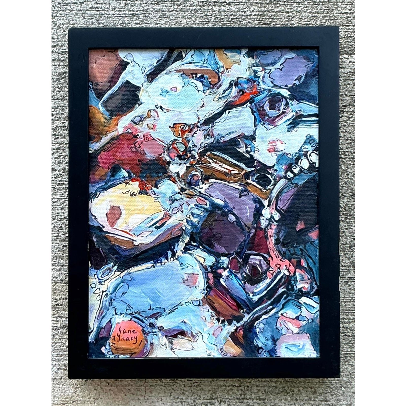 Vintage Boho Original Abstract Oil on Canvas - Back view