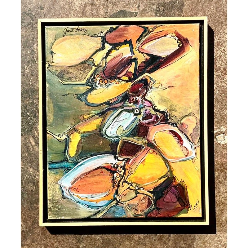 Vintage Boho Original Abstract Oil on Canvas - Detail view
