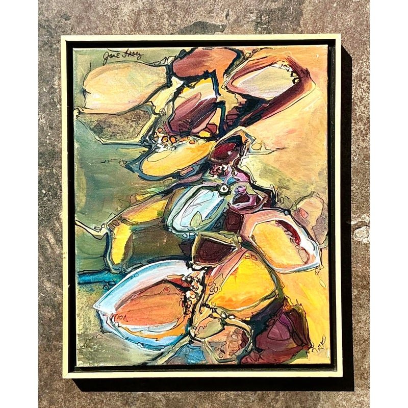 Vintage Boho Original Abstract Oil on Canvas - Back view