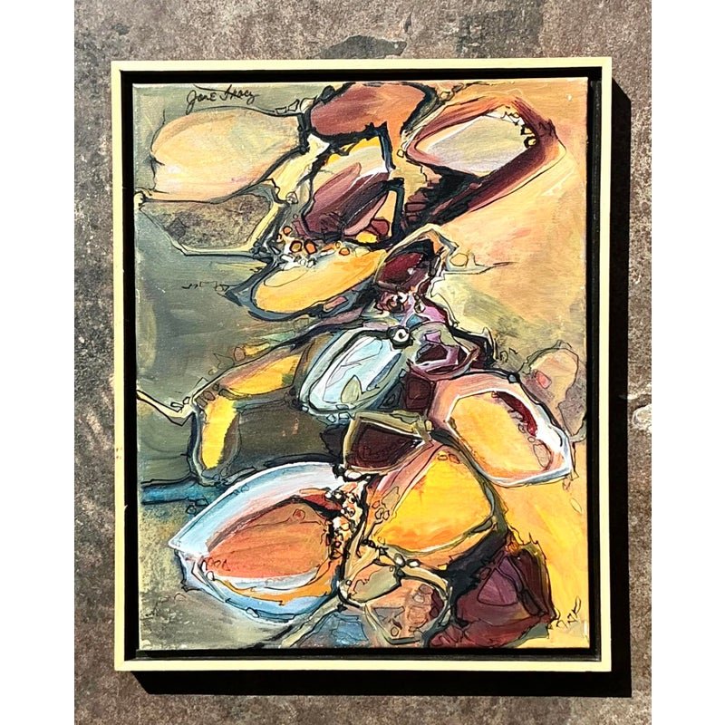 Vintage Boho Original Abstract Oil on Canvas - Top view