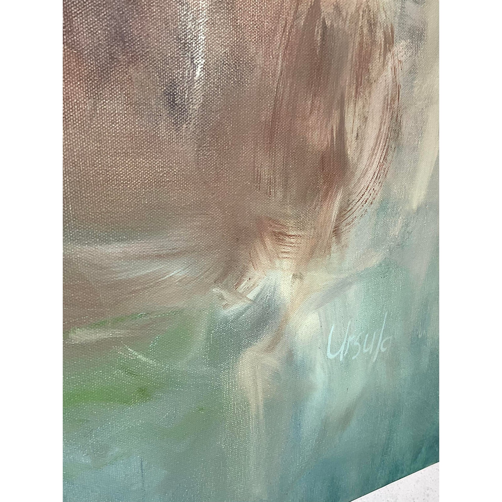 Vintage Boho Original Abstract Oil on Canvas - Detail view