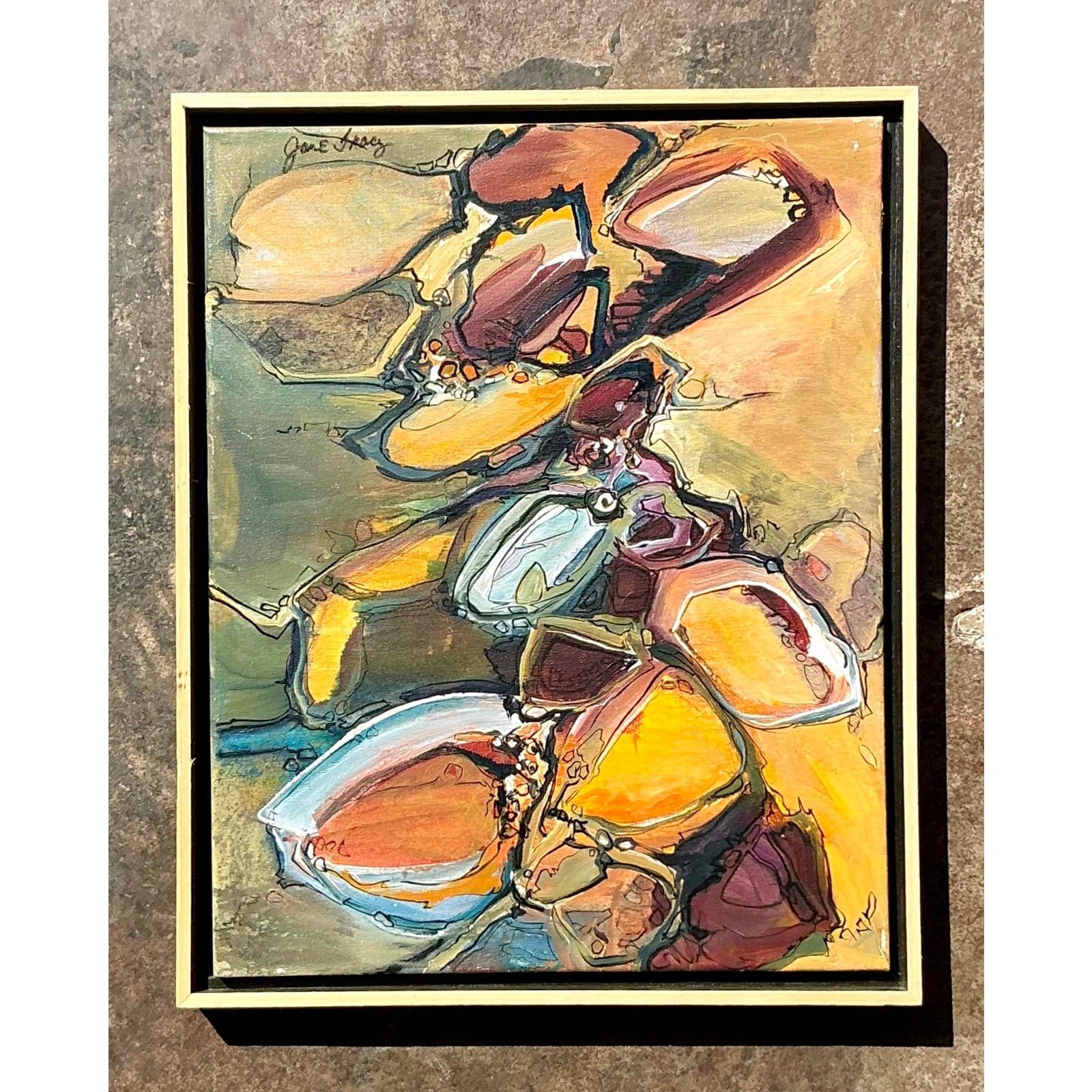 Vintage Boho Original Abstract Oil on Canvas - Side view