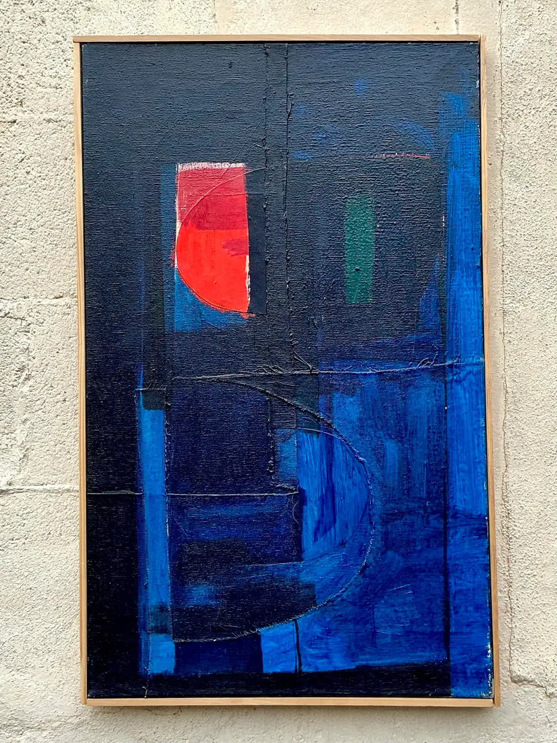 Vintage Boho Original Abstract Oil on Canvas - Detail view