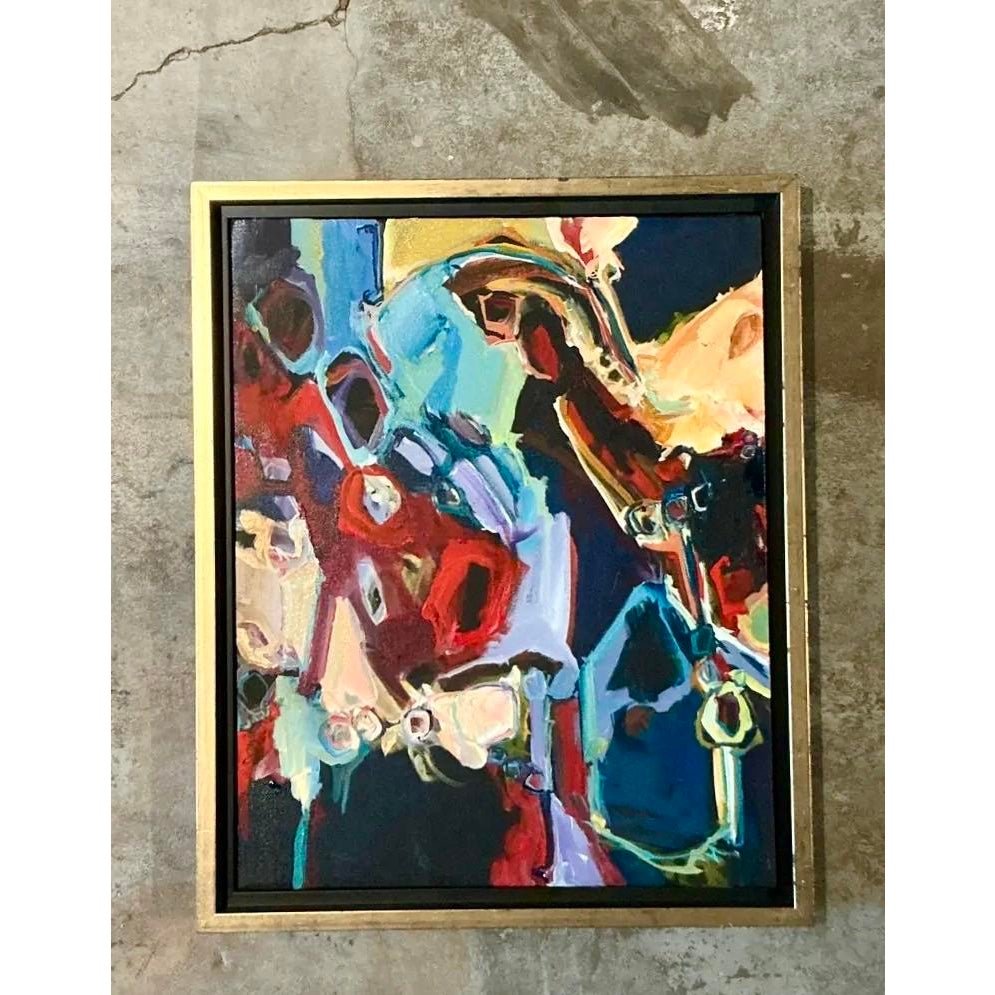 Vintage Boho Original Abstract Oil on Canvas - Back view
