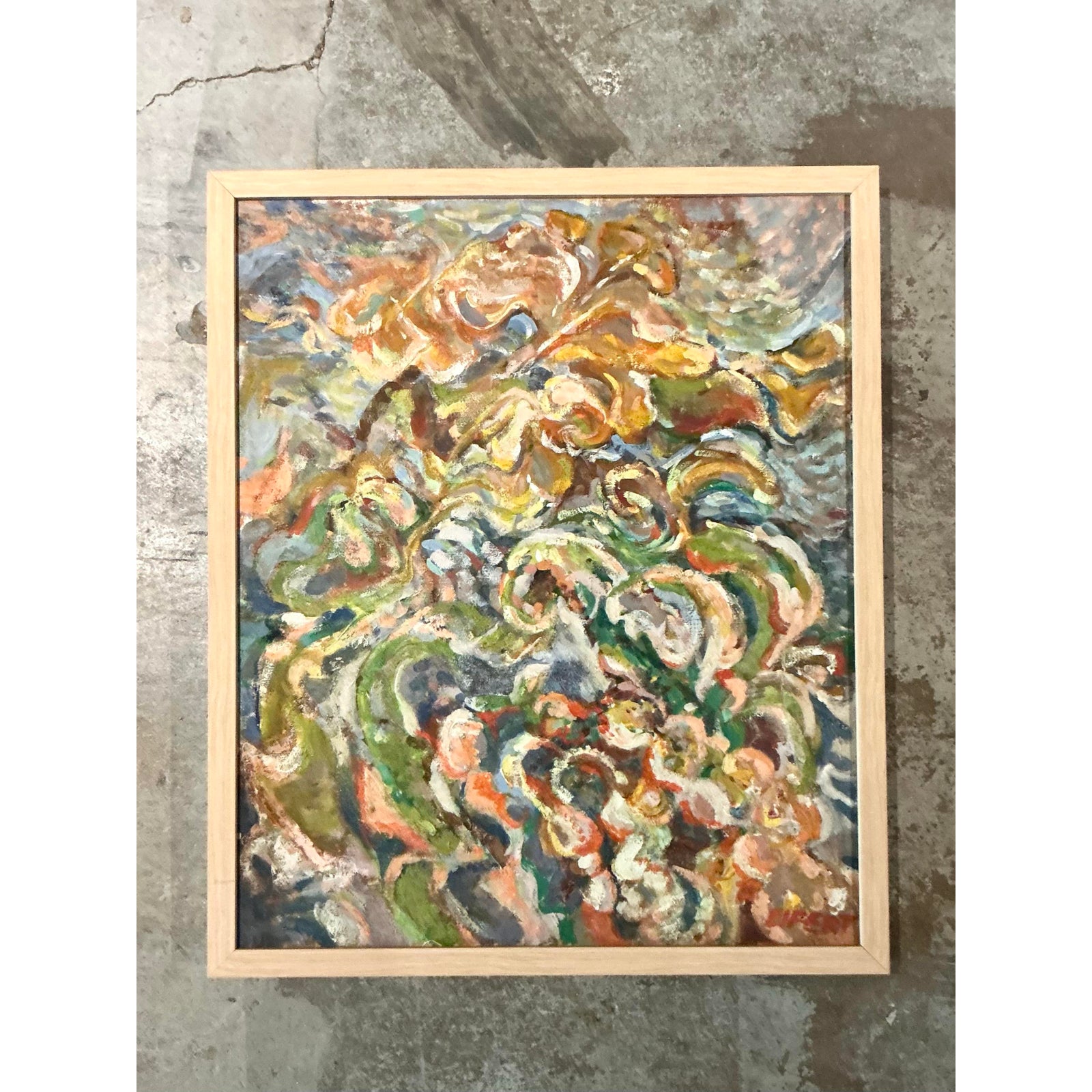 Vintage Boho Original Abstract Oil on Canvas - Top view