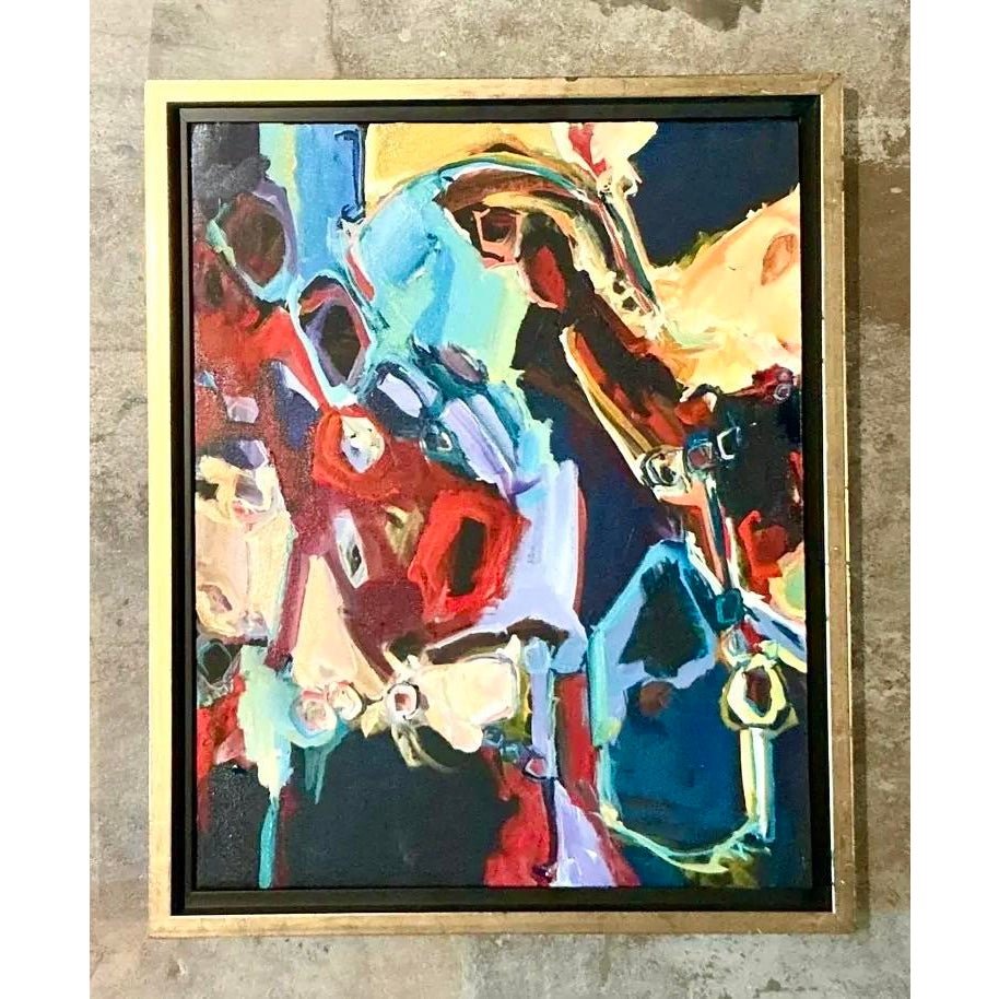 Vintage Boho Original Abstract Oil on Canvas - Detail view