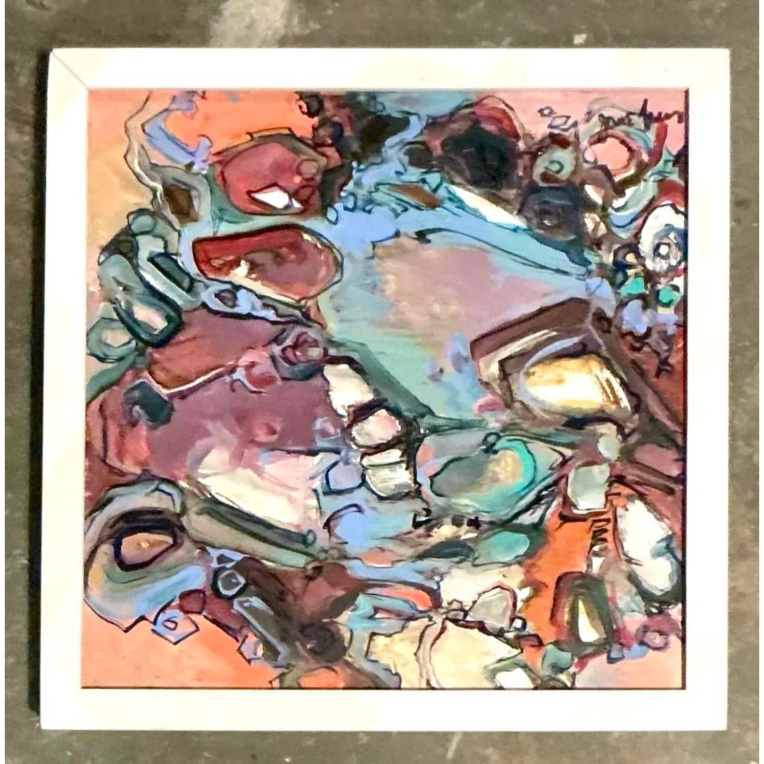 Vintage Boho Original Abstract Oil on Canvas - Top view
