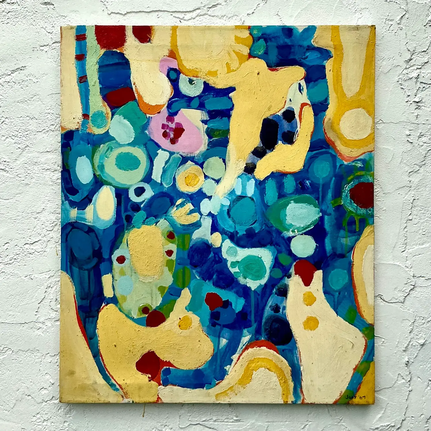 Vintage Boho Original Abstract Oil on Canvas - Top view
