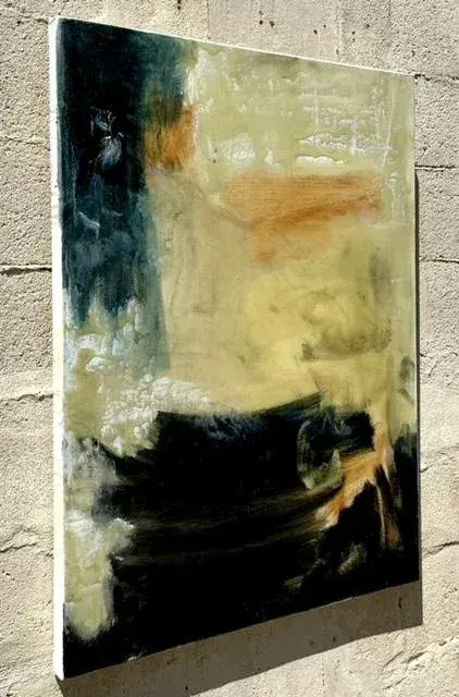 Vintage Boho Original Abstract Oil on Canvas - Back view