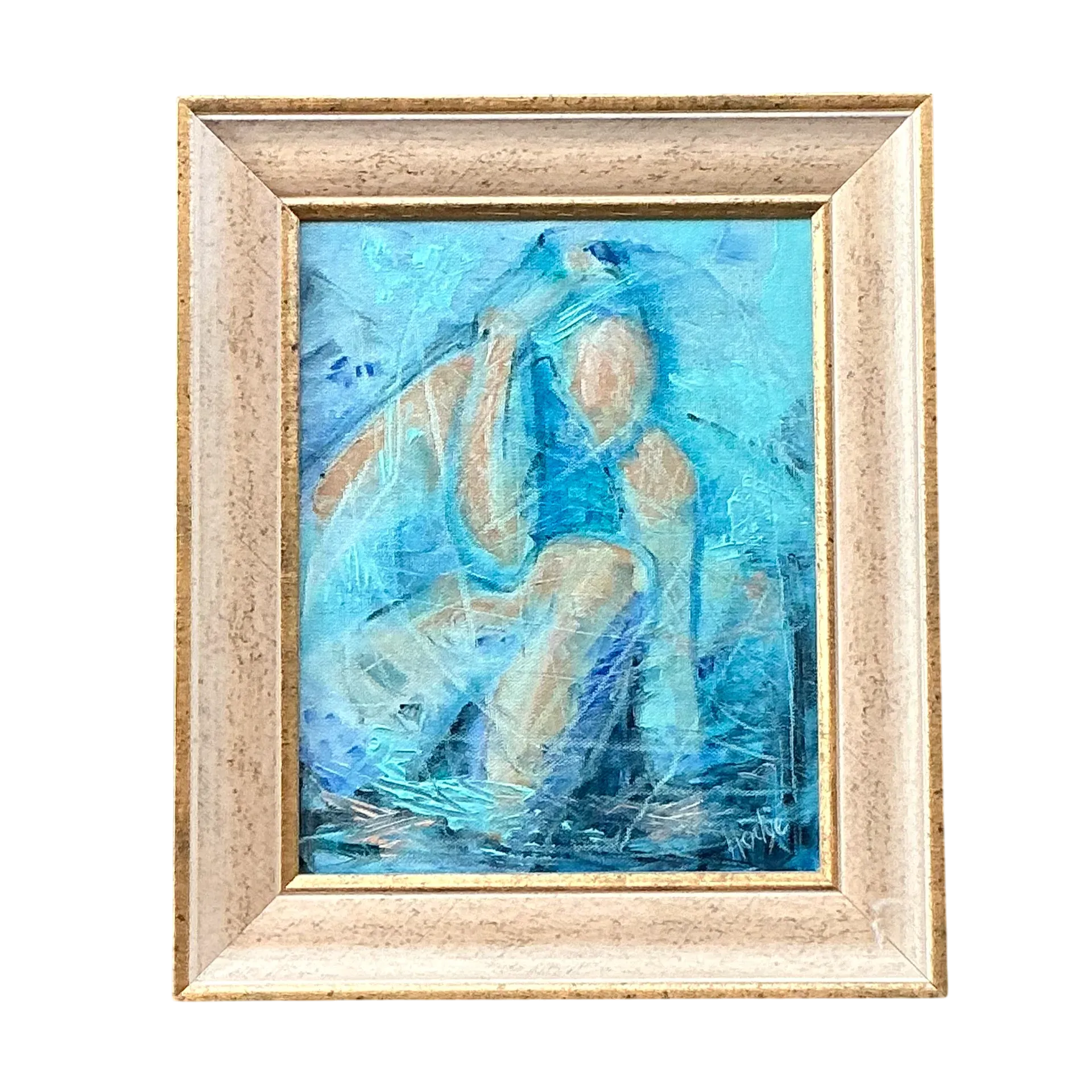 Vintage Boho Original Abstract Oil On Canvas  - Detail view