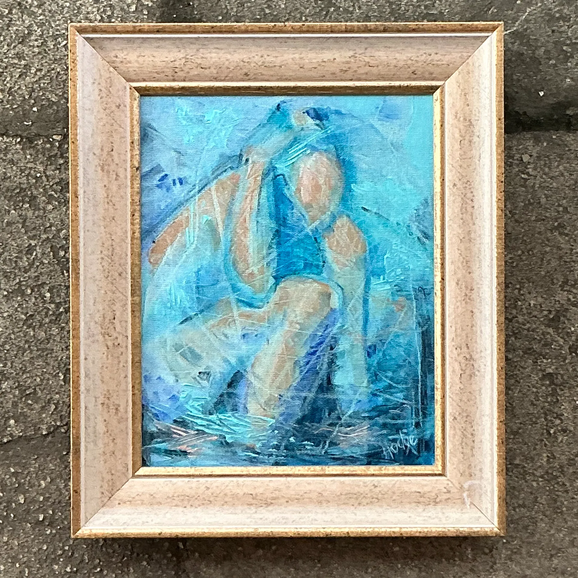 Vintage Boho Original Abstract Oil On Canvas  - Back view
