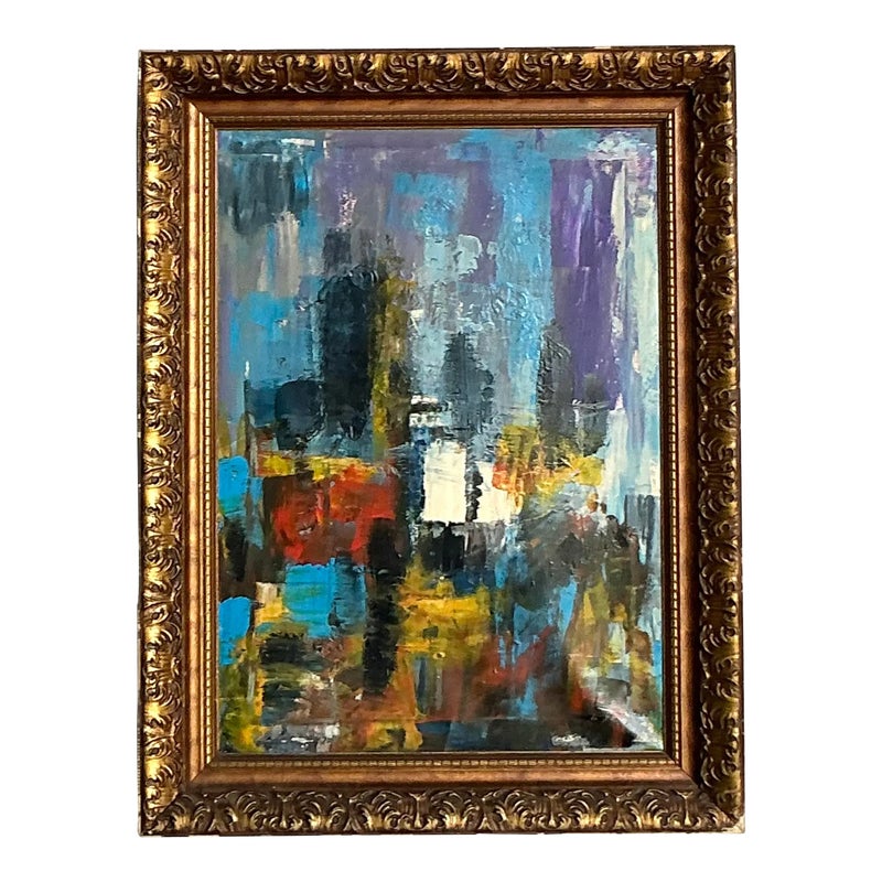 Vintage Boho Original Abstract Oil on Canvas - Detail view