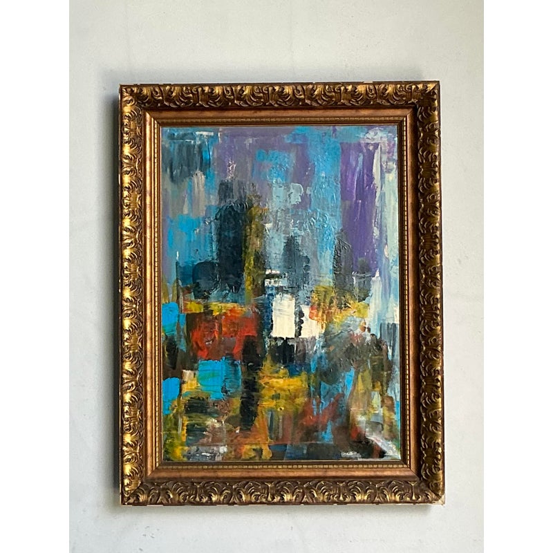 Vintage Boho Original Abstract Oil on Canvas - Top view