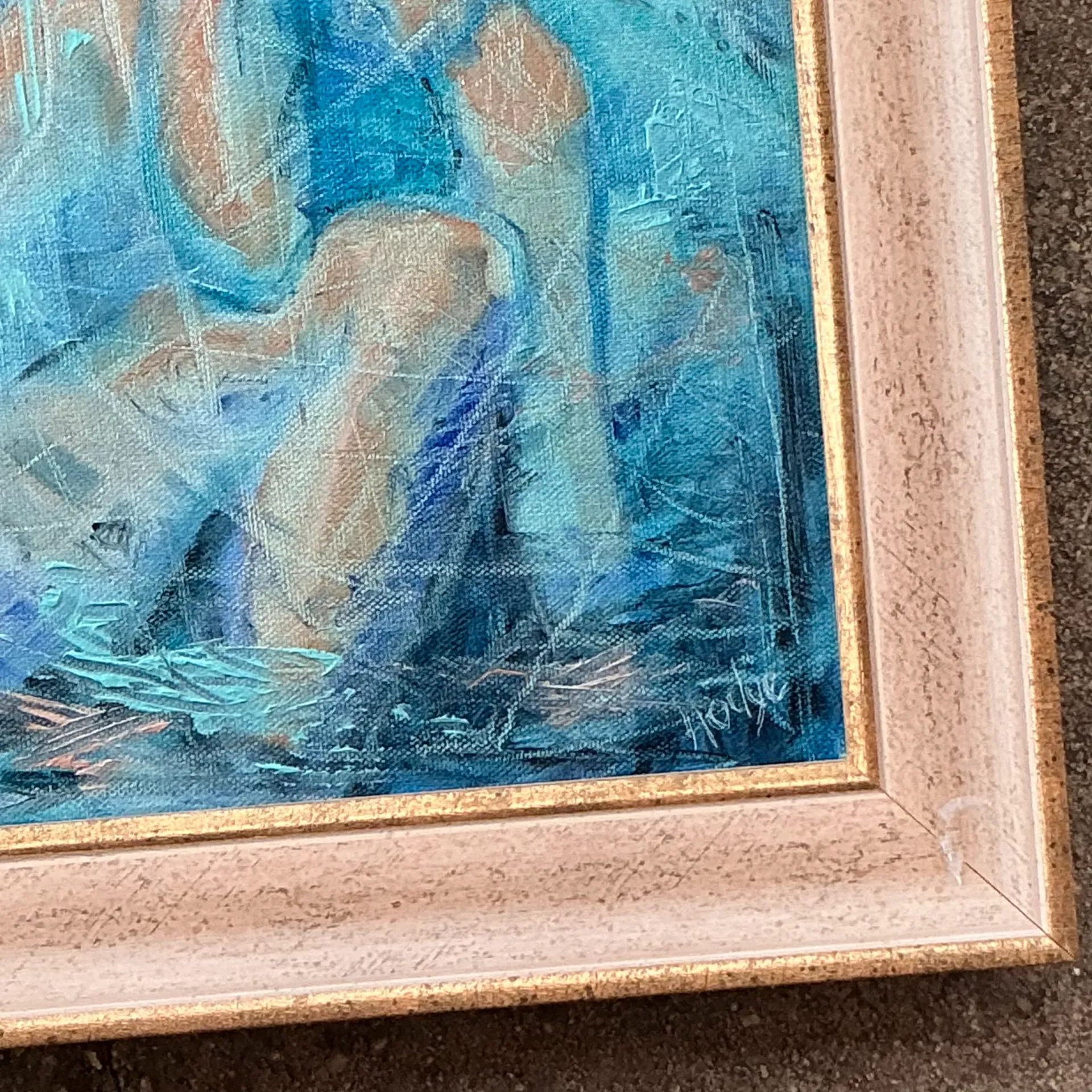 Vintage Boho Original Abstract Oil On Canvas  - Side view