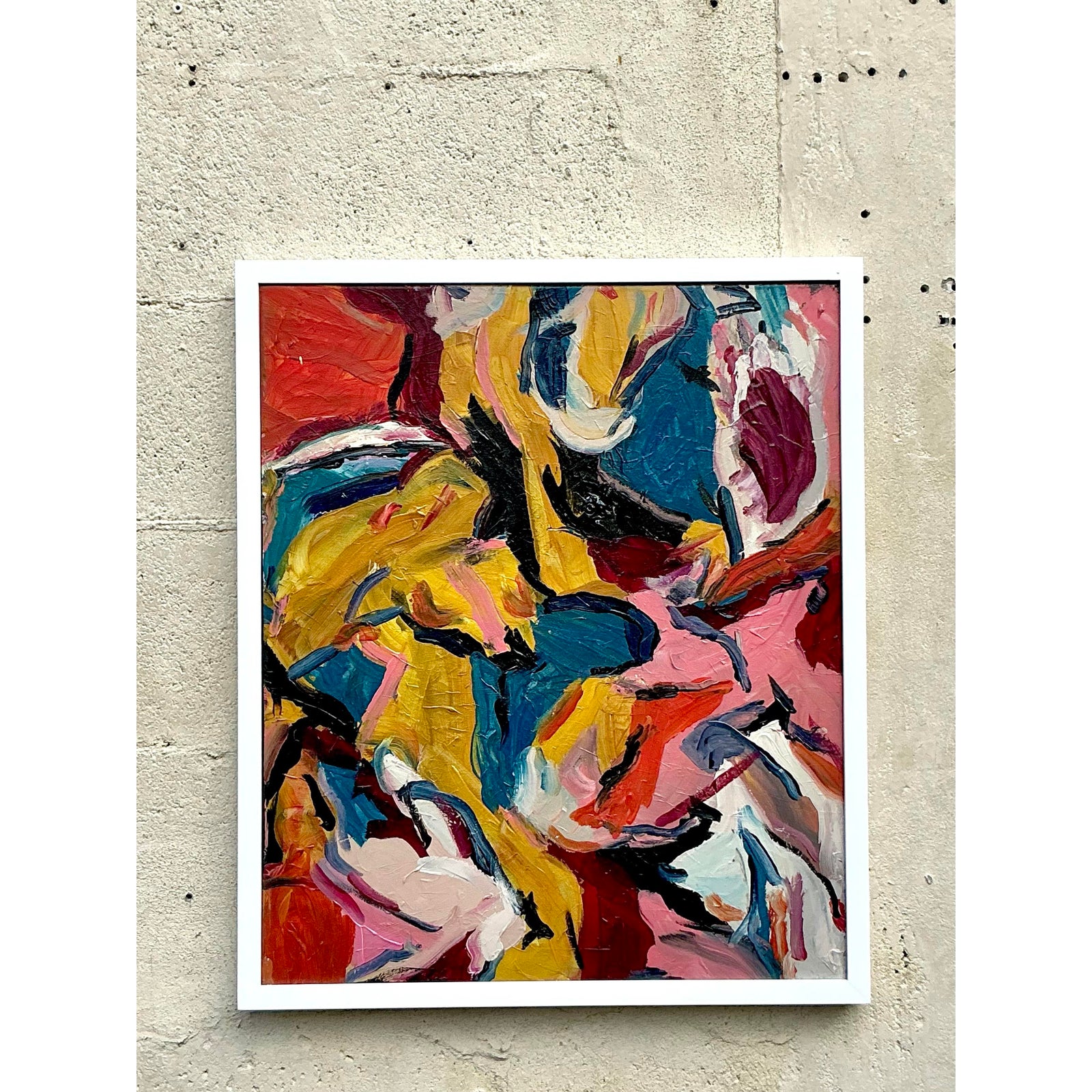 Vintage Boho Original Abstract Oil on Canvas - Back view