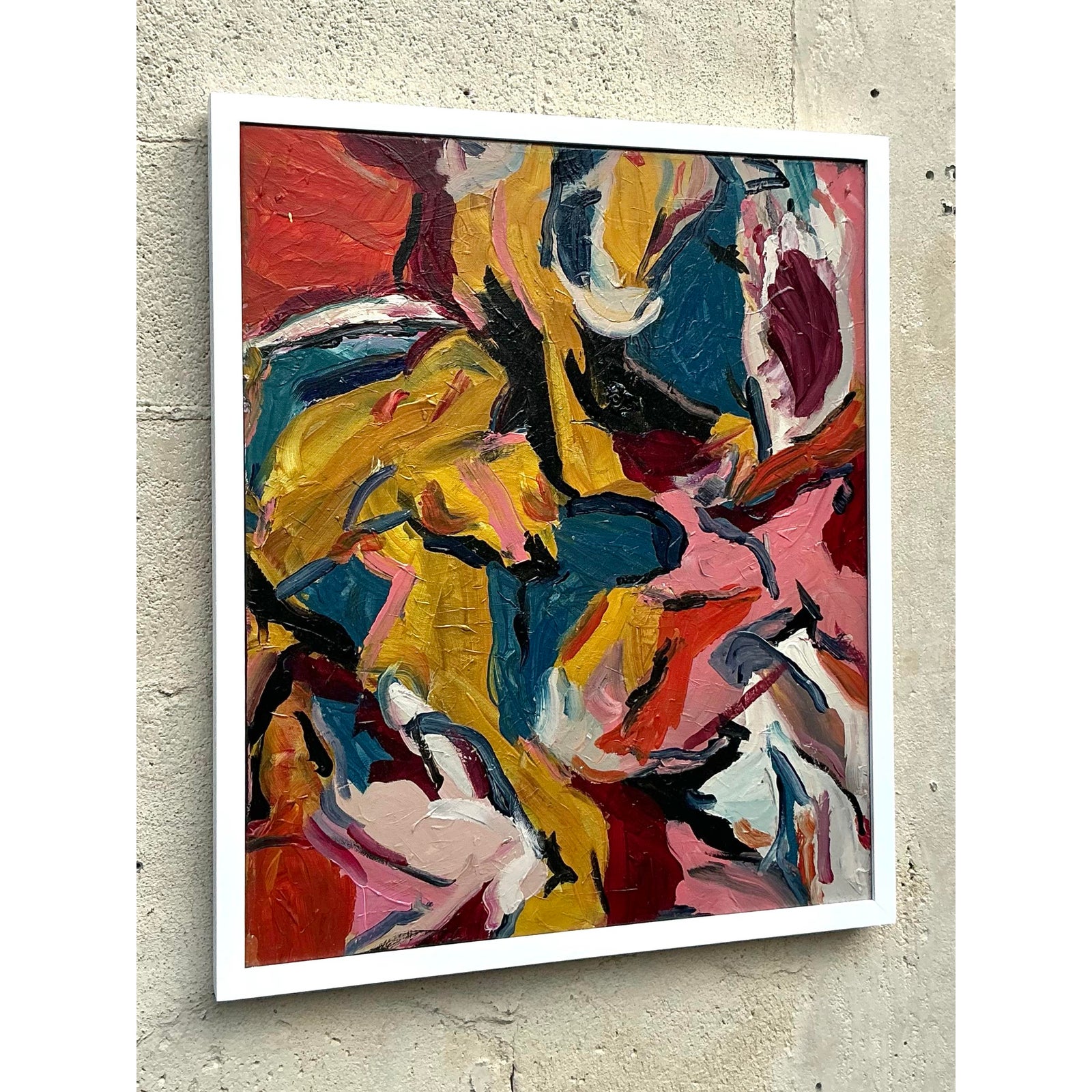 Vintage Boho Original Abstract Oil on Canvas - Side view
