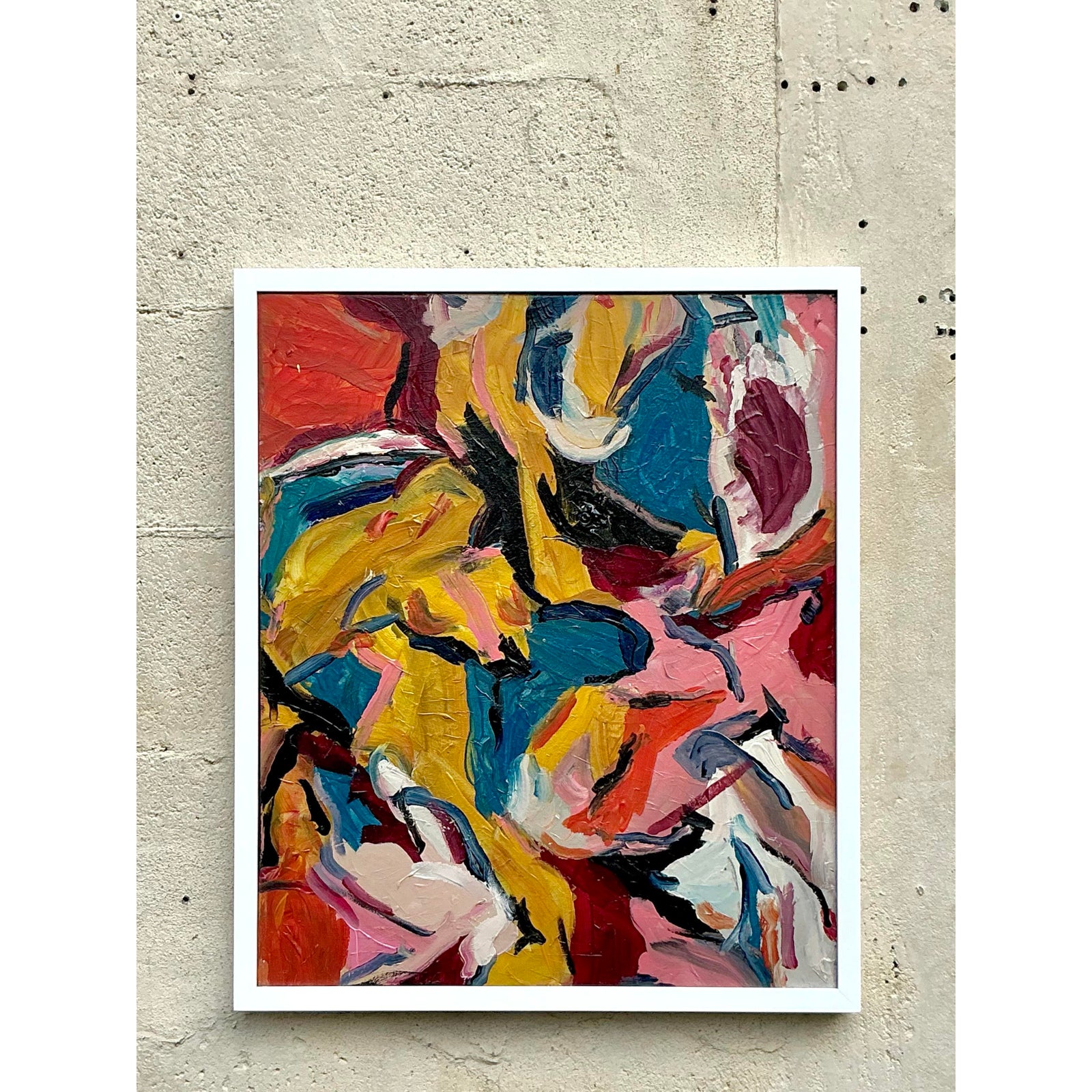 Vintage Boho Original Abstract Oil on Canvas - Top view