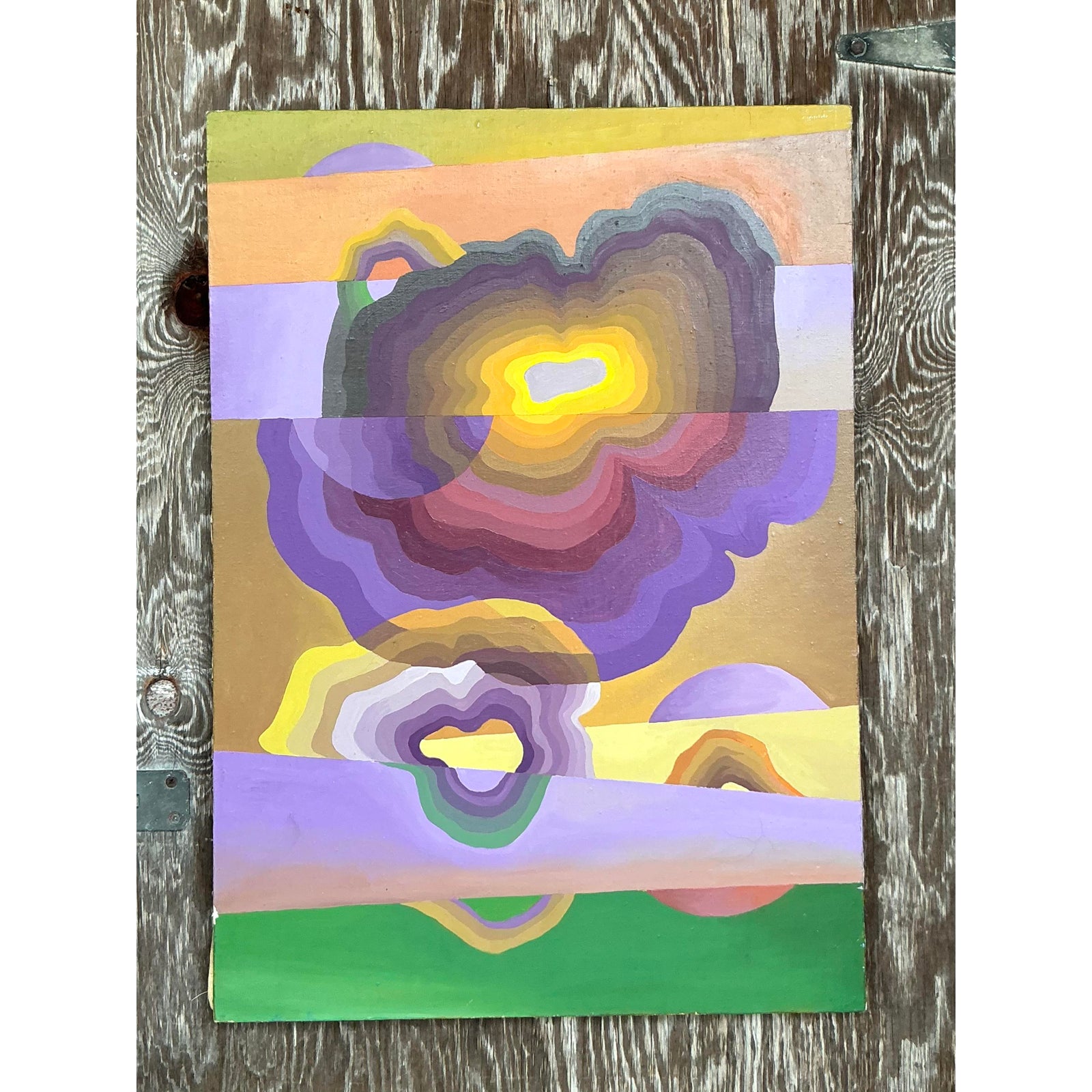 Vintage Boho Original Abstract Oil on Canvas - Back view
