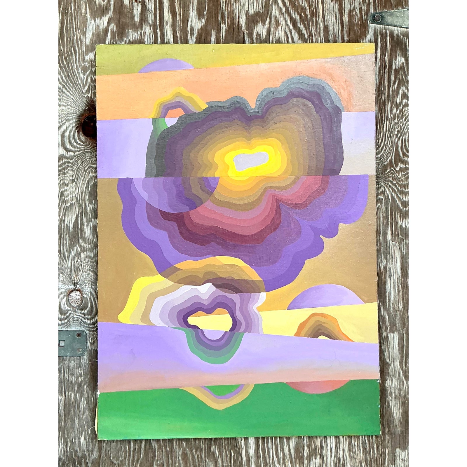 Vintage Boho Original Abstract Oil on Canvas - Side view