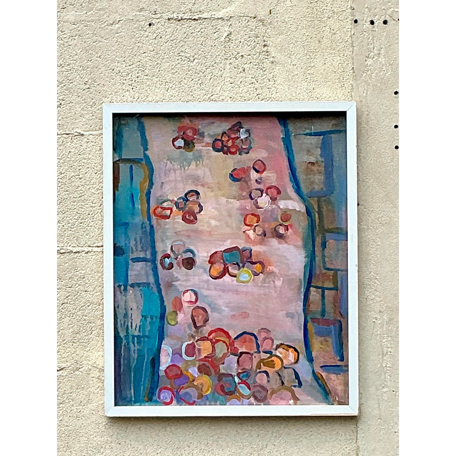 Vintage Boho Original Abstract Oil on Canvas - Top view