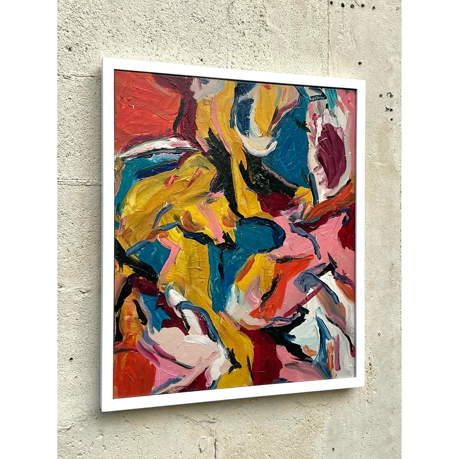 Vintage Boho Original Abstract Oil on Canvas - Detail view