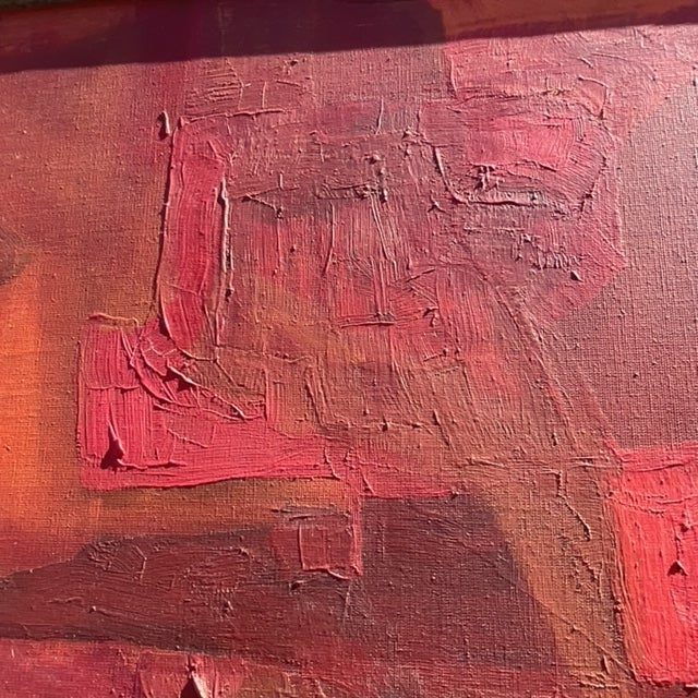 Vintage Boho Original Abstract Oil on Canvas Painting - Top view