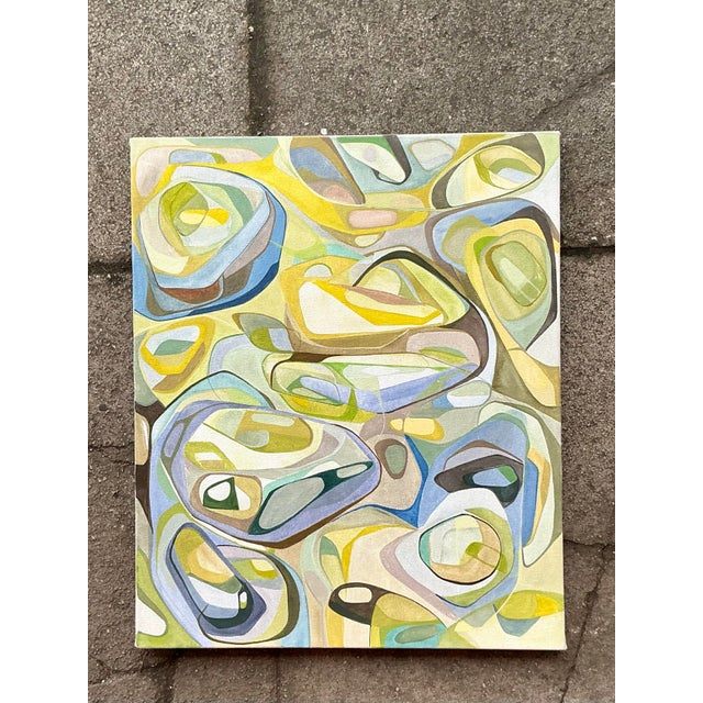 Vintage Boho Original Abstract Oil on Canvas “You Can’t See It” - Detail view
