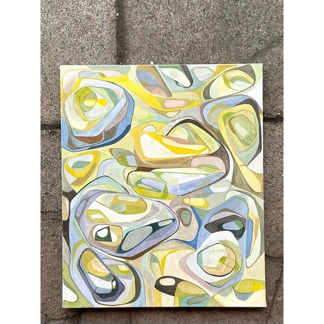 Vintage Boho Original Abstract Oil on Canvas “You Can’t See It” - Side view