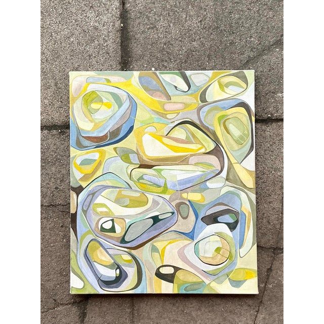 Vintage Boho Original Abstract Oil on Canvas “You Can’t See It” - Back view