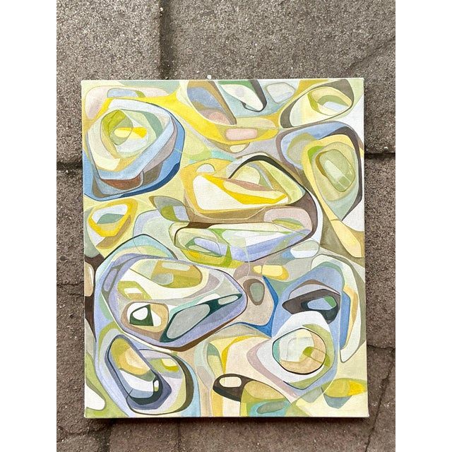 Vintage Boho Original Abstract Oil on Canvas “You Can’t See It” - Top view