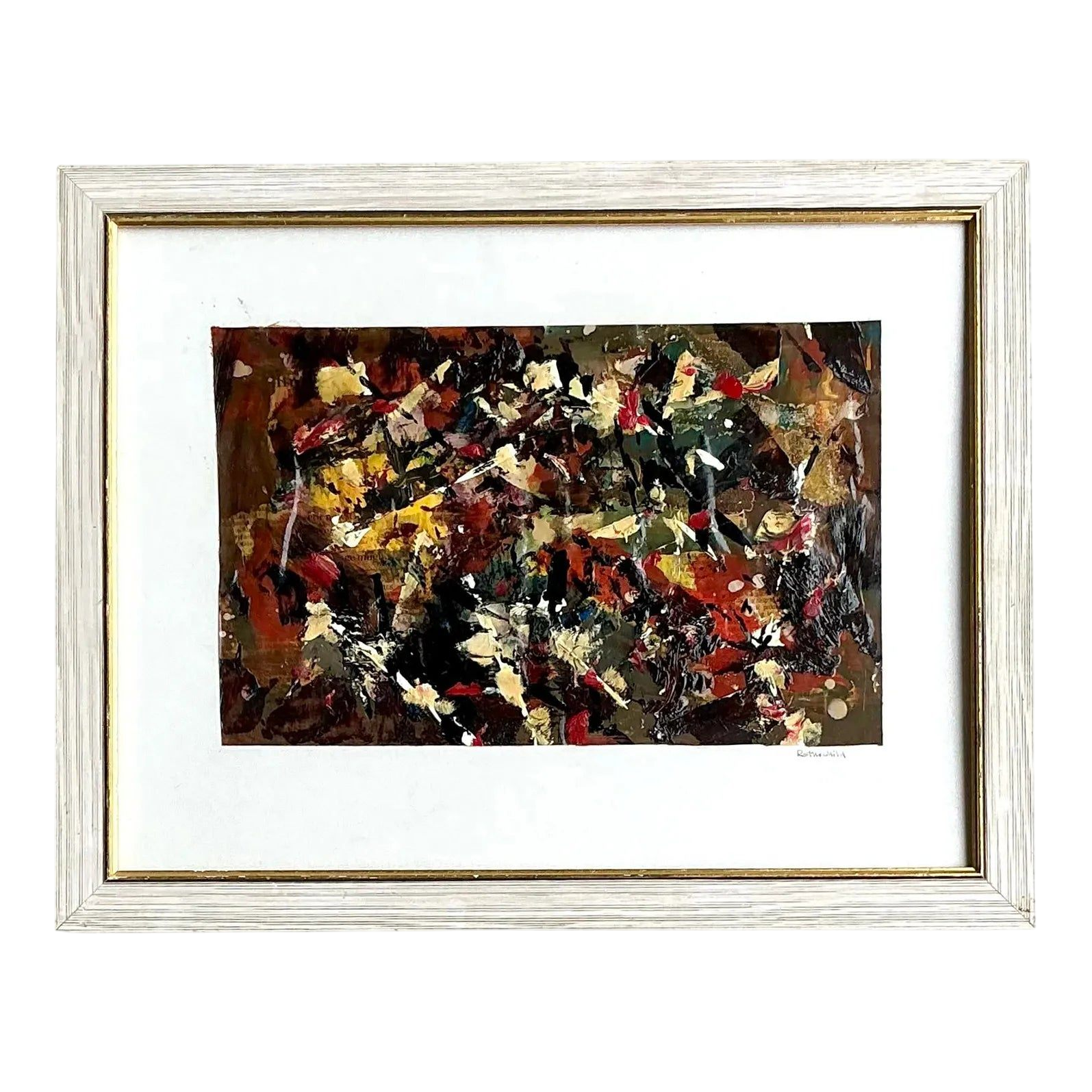 Vintage Boho Original Abstract Oil on Paper Painting